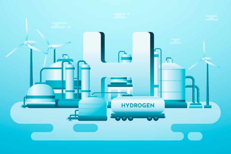 Hydrogen gradient in an illustration in clear blue